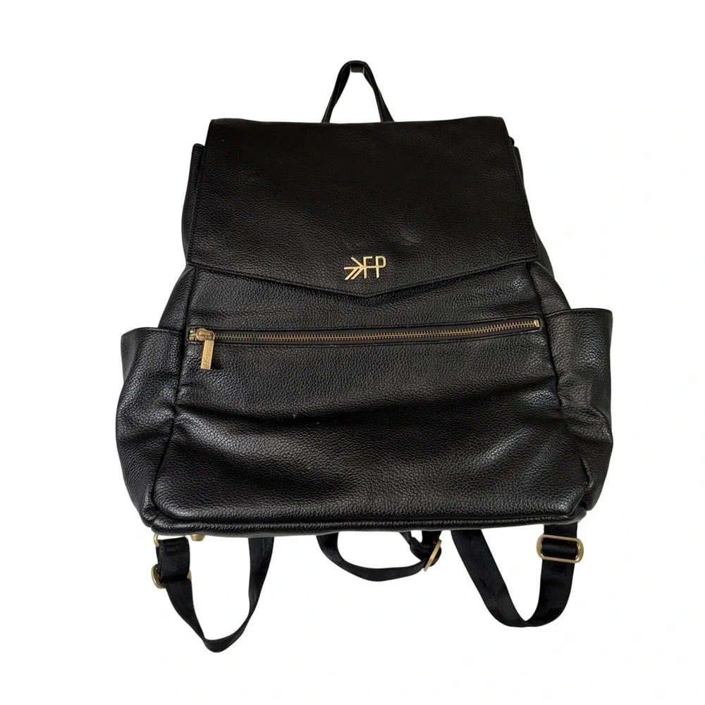 Freshly Picked Black Leather Convertible‎ Backpack Diaper Bag Gold Hardware
